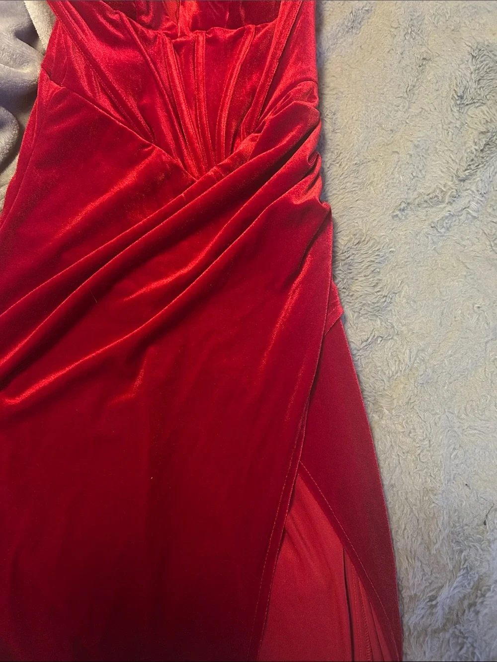 Windsor Red Velvet Maxi Dress with Draped Waist